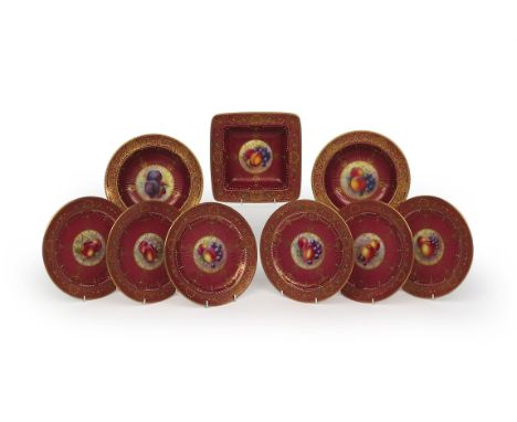 A Royal Worcester part fruit service, date codes for 1939, the wells painted by Richard Sebright and Edward Townsend with vig