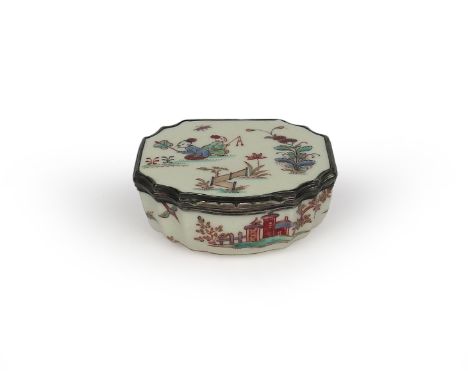 A Saint Cloud silver-mounted snuff box, c.1740-50, the shaped sides painted in Kakiemon type colours with ducks swimming and 
