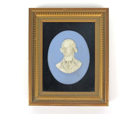 A Wedgwood Jasperware portrait plaque of William Pitt the Younger, late 18th/early 19th century, probably modelled by John Fl