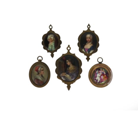 Four small Continental porcelain plaques, 19th century, of KPM type, all oval and painted with the portraits of young ladues,