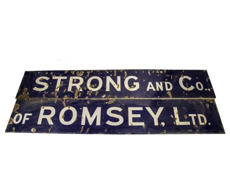 Strong &amp; Co and King Rufus Eling Signs, an enamel sign in two sections white on blue, inscribed Strong &amp; Co of Romsey
