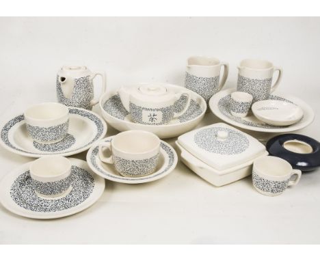 SS Canberra First Class Dinner and Tea Ware, ceramic tea and dinner ware with a geometric blue pattern designed by Lady Casso