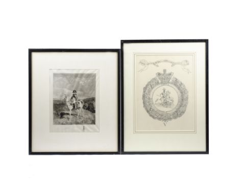 L. Ruet, signed Limited Edition etched proof of Napoleon I, After J.L.E Meissier, together with a hand drawn emblem of the 5t
