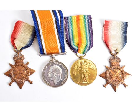 A selection of four World War One Medals, comprising a Victory, a War, a Mon-star and 1914-15 Star (4) Victory - Loyal North 