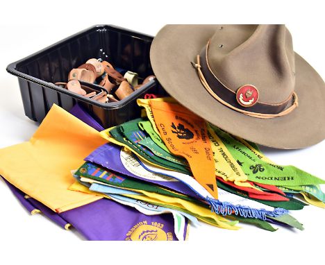 A large collection of Scouting items, to include belts, hats, tops and trousers, cufflinks, stick pins, woggles, pennants, ba