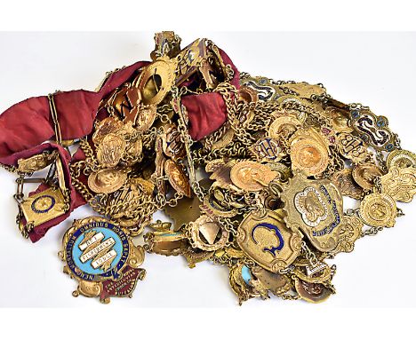 A collection of 18 R.A.O.B sash chains, including G.H Davies lodge No.6184, Grand Lodge of England, Wulfen Muna lodge No.9738