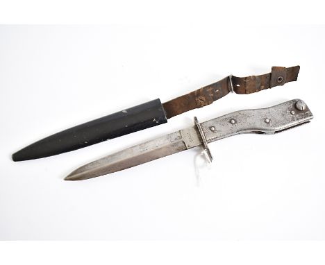 A World War One German Demag trench knife, the double edged knife marked 'Demag Duisburg' to one side and 'DRGM' to the other