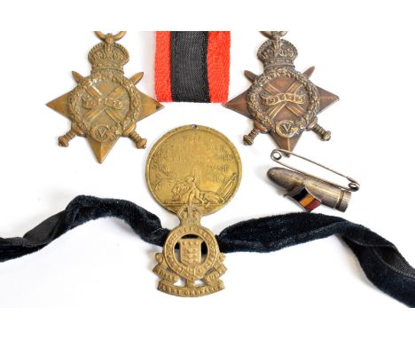 Two World War One 1914-15 Stars, one awarded to Stoker 1st Class E. J. Hart (SS.103600) Royal Navy, the other unnamed, togeth