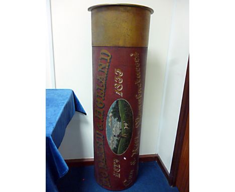 A Wooden Holland & Holland Shotgun cartridge-shaped advertising sign, having gilt painted shadowed-lettering above an oval sc