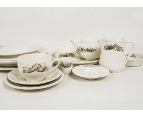 Orient Line Tea and Dinner Ware, ceramic tea and dinner ware with sea shell decoration, including plates, tea and coffee pots