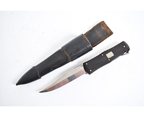 A 19th Century folding lock knife by Wade Wingfield &amp; Rowbotham, complete with original leather scabbard, AF the spring p