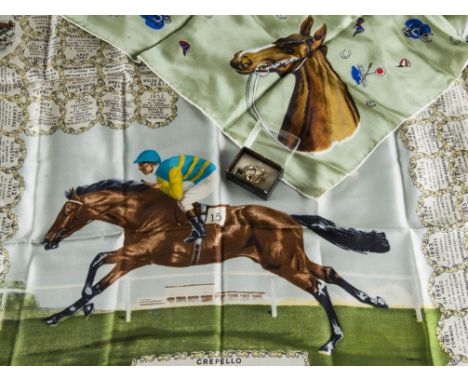 Horse Racing, two silk scarves one published by Welch, Margetson and Co Lts depicting all the Derby winners from 1780 with Cr