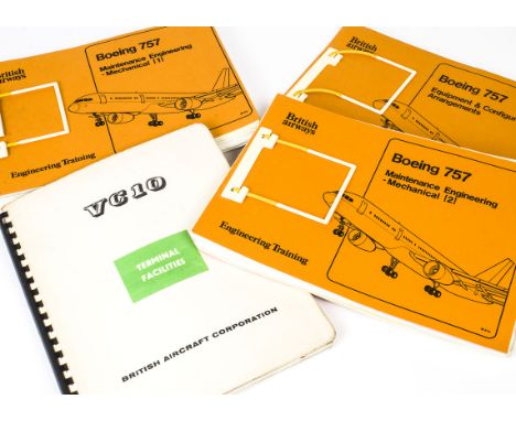 VC 10 and Boeing 757 Manuals, a 1963 VC 10 BAC Terminal Facilities manual with bound loose leaves, and a VC10 AeCan data shee