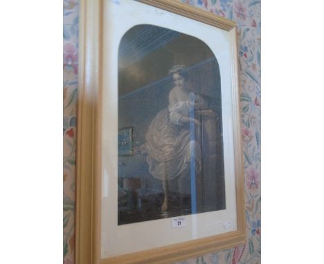 A Victorian Hand Tinted Coloured Print, Study of a Lady, framed and glazed. 43.5cm x 29.5cm.