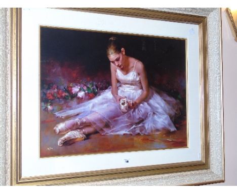 A Coloured Print of a Ballerina after Robert Lenkiewicz. 49cm x 67cm.