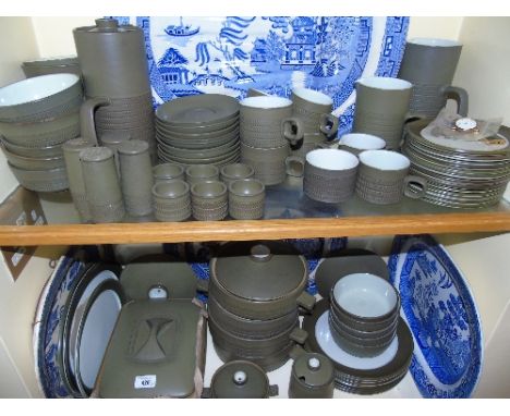 A Denby Olive Chevron Pattern Dinner and Breakfast Service, after a design by Gill Pemberton. A large Denby stoneware 'Chevro