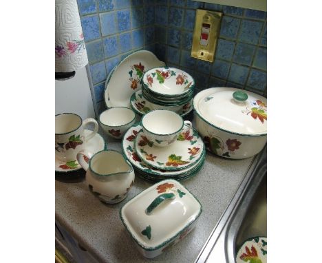 A Collection of Poole Dinnerwares in the  'New England' Pattern, earthenware with sponged decoration, designed by Anita Harri