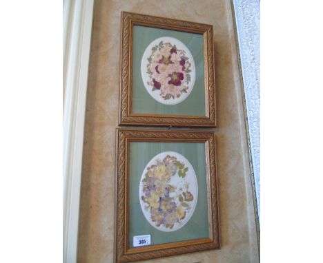 A Pair of Dried Flower Pictures in Nicely Carved Frames, together with a print of a lighthouse (3).