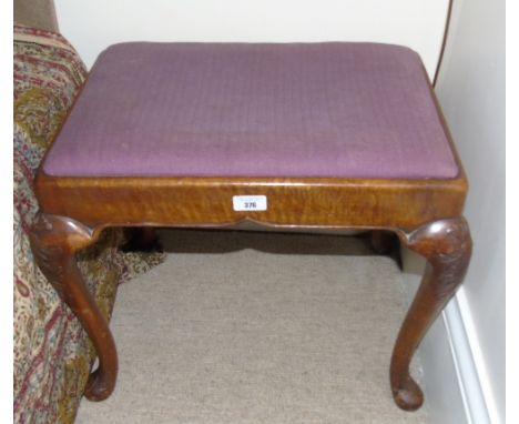 A 19th Century Walnut Rectangular Dressing Stool, having a pink upholstered drop in seat.