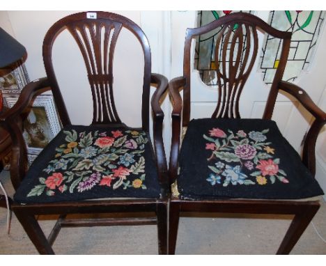 Two Early 19th Century Mahogany Elbow Chairs, with matching tapestry covers, circa 1830. (2).