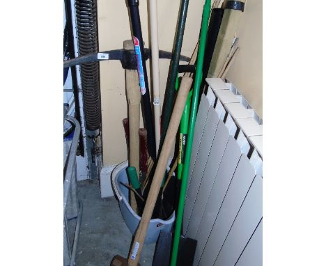 A Quantity of Gardening Tools, To include a pickaxe, sledge hammer, spade, etc.