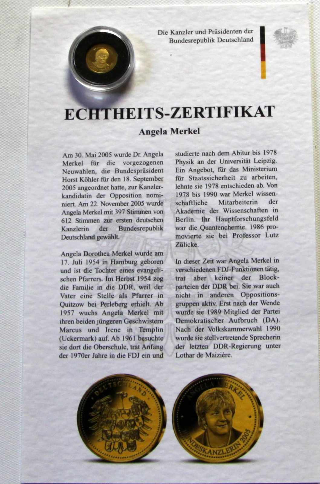 Gedenkmunze Angela Merkel 999 1000 Gold Polierte Platte Pp Auflage 5000 Kollektionen Orig