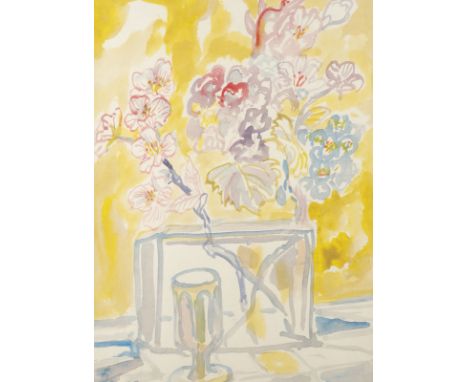 HERBERT ZANGS1924 Krefeld - 2003 ebendaSTILLLEBEN MIT KIRSCHBLÜTEN UND GLAS Aquarell auf Papier. 41,5 x 30 cm (R. 52 x 42 cm)