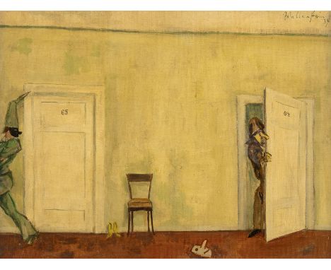 WALTER WELLENSTEIN1898 Dortmund - 1970 Berlin'MASKENBALL IM HOTEL' (1934) Öl auf Leinwand. 29,5 x 38,5 cm (R. 50,5 x 60 cm). 