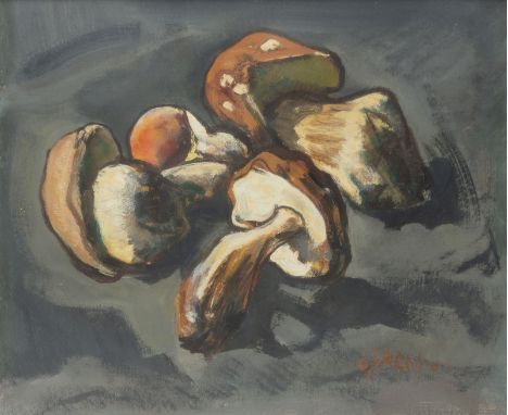 OTTORINO GAROSIO1904 - 1980STILLLEBEN MIT PILZEN (PUO AUTENTICO) (1993) Öl auf Platte. 40 x 48 cm (R. 69 x 76 cm). Unten rech