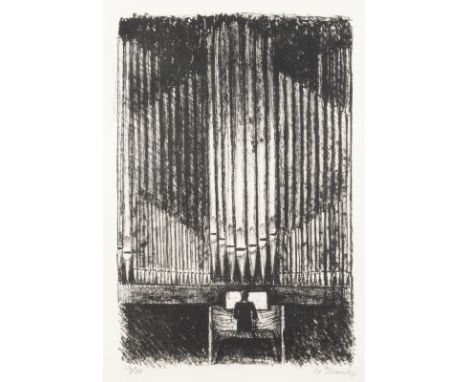 GERHARD MARCKS1889 Berlin - 1981 Burgbrohl'DER ORGELSPIELER I' (1973) Lithografie auf Bütten. DM 35,5 x 24 cm, BM 53,5 x 38,6