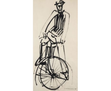 FRIEDRICH SCHIEMANN1919 Recklinghausen - 1991 DüsseldorfFAHRRADFAHRER (1948) Tusche auf Papier. SM 35,5 x 18,5 cm (R. 54,5 x 