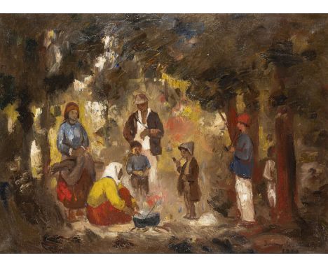 BELA IVANYI-GRÜNWALD1867 Som, Ungarn - 1940 BudapestAM LAGERFEUER (1929) Öl auf Leinwand. 63 x 85 cm (R. 85 x 106,5 cm). Unte