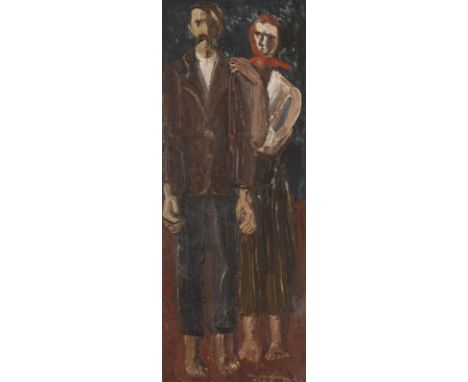 ISTVAN ILOSVAI VARGA1895 Kunhegyes, Ungarn - 1978 Budapest, UngarnEHELEUTE Öl, wohl auf Karton. SM 50,5 x 19 cm (R. 71 x 39 c