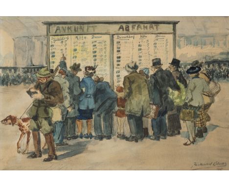 RICHARD BLOOS1878 Brühl - 1957 DüsseldorfAM BAHNHOF (1948) Aquarell auf Papier. SM 25 x 34,5 cm (R. 44 x 53 cm). Signiert unt