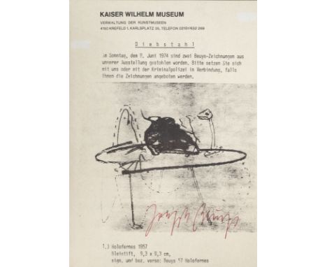 JOSEPH BEUYS1921 Krefeld - 1986 Düsseldorf'DIEBSTAHL' (1974/77) Offset, Informationsblatt. BM 29,5 x 21 cm (R. 52 x 29 cm). U