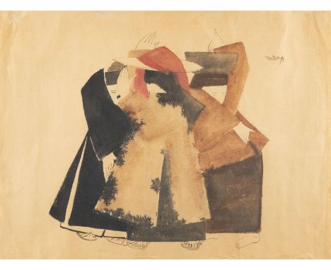 PHAN CAM THUONG1957 HanoiDREI FRAUEN (1994) Aquarell auf bräunlichem Reispapier. 53 x 69,5 cm (R. 63,5 x 83,5 cm). Oben recht
