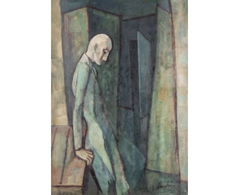 WALTER WELLENSTEIN1898 Dortmund - 1970 Berlin'DEPRESSIVE MASKE' (1974) Öl auf Pappe. 78 x 55 cm (R. 87,5 x 65 cm). Unten rech