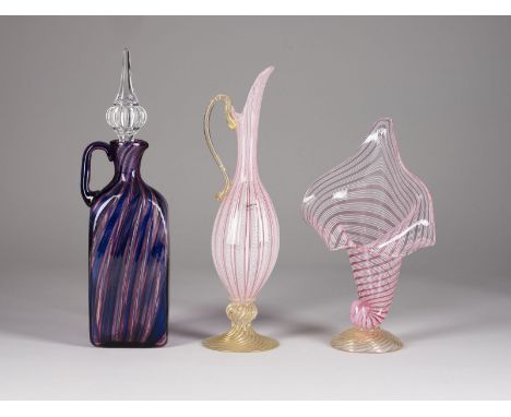3-TEILIGES KONVOLUT MURANOGLAS Italien, Murano, 2.H. 20. Jh. Glasobjekte in verschiedenen Muranotechniken gearbeitet.. H. bis