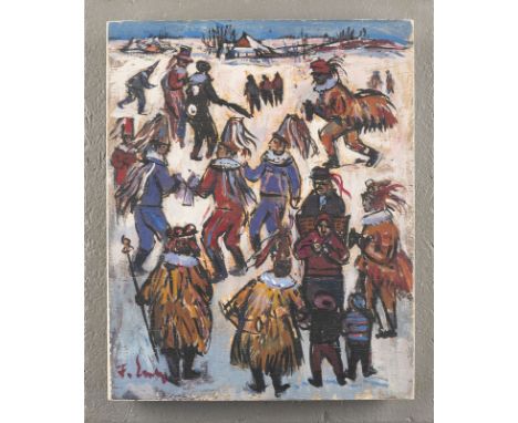 FRANTISEK EMLER1912 Pschelautsch, Tschechien - 1992 PragKARNEVAL IM SCHNEE Öl auf Holz. 24,5 x 20 cm (R. 30 x 25 cm). Unten l