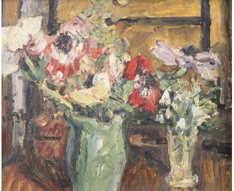FRANZ FRANK1897 Kirchheim unter Teck - 1986 Marburg a. d. LahnSTILLLEBEN MIT ANEMONEN (1938) Öl auf Hartfaserplatte. 27 x 33 