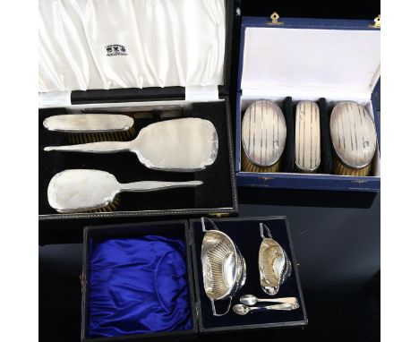 3 cased silver sets, including tea and dressing tableLot sold as seen unless specific item(s) requested 