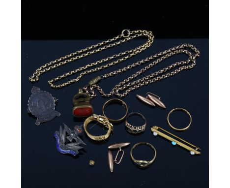 Various jewellery, including 22ct gold wedding band ring, 2.2g, 9ct gold jewellery, 6.7g, Royal Air Force brooches, including