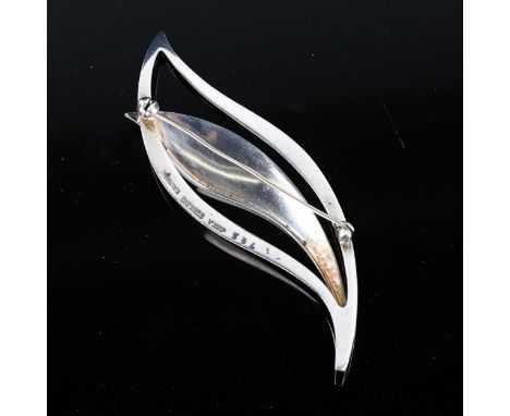 JUST ANDERSEN - a large Danish stylised sterling silver leaf brooch, model no. 742, length 80mm, 13.9gNo damage or repairs, o