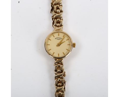 ROTARY - a lady's 9ct gold quartz bracelet watch, champagne dial with gilt baton hour markers and 9ct bracelet, case width 17