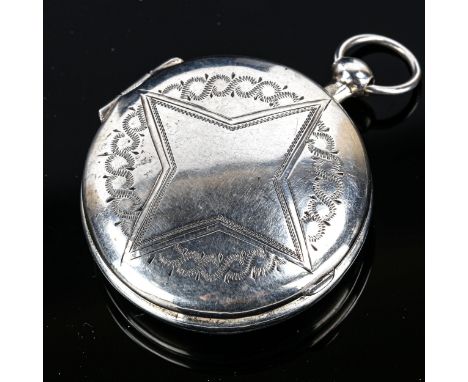 A 19th century Swedish silver vinaigrette, circular form with bright-cut engraved star motif, gilt interior and pierced quatr