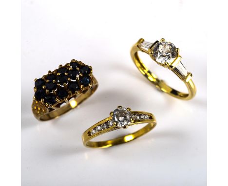 3 x 9ct gold stone set rings, sizes M, O and P, 7.3g total (3)Lot sold as seen unless specific item(s) requested 