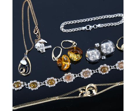 Various jewellery, including 14ct gold pearl earrings, amber earrings etcLot sold as seen unless specific item(s) requested 