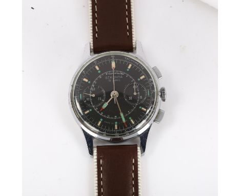 SEKONDA - a Vintage USSR Pilot's chronograph wristwatch, black dial with baton hour markers and 2 subsidiary dials, 19 jewel 