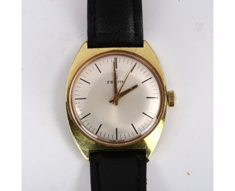 ZENITH - a Vintage gold plated stainless steel mechanical wristwatch, silvered dial with painted baton hour markers and sweep