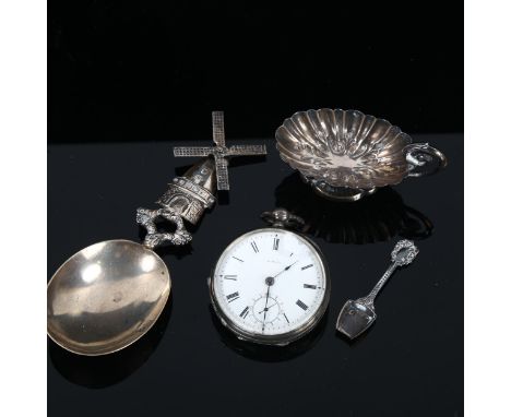 Various silver, including Dutch windmill spoon, pocket watch salt cellar etcLot sold as seen unless specific item(s) requeste